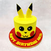 The contrast of the bold red cheeks against the simple black eyes is both striking and playful, capturing Pikachu’s curious and energetic personality on this Pokemon Birthday Cake.