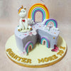 At the heart of the sweet narrative that is this Rainbow Unicorn Cake, a jubilant unicorn takes centre stage, navigating a rainbow maze with whimsical elegance. 