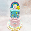 This delightful two-tier Rainbow Hearts Cake captures the magic of childhood dreams and is perfect for any celebration. 