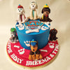 The blue base of this simple Paw Patrol cake represents the vast ocean that the Paw Patrol team fearlessly navigates through on their daring missions. 