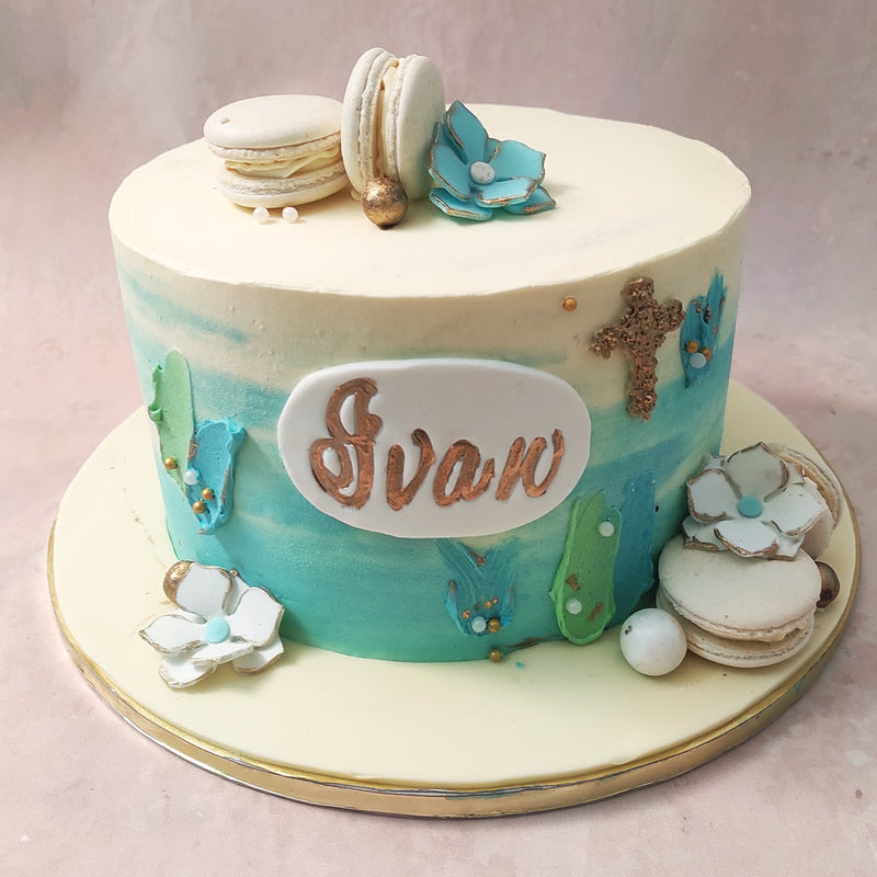 Crafted with love and attention to detail, this is one of our Christian cakes that truly embodies the sentiment of baptism in every aspect. 