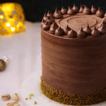 Side view of chocolate pistachio cake