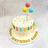 The crowning glory of this creation is the trio of colorful balloons that hover above this Simple Balloon Cake, their taut strings adding a delightful sense of anticipation and joy. 