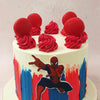 From the gorgeous, red buttercream swirls embedded with macarons on top to the figurine of Spidey himself in action on the circumference, this Superhero theme cake brings to life the eye-catching aesthetic of this legendary series.