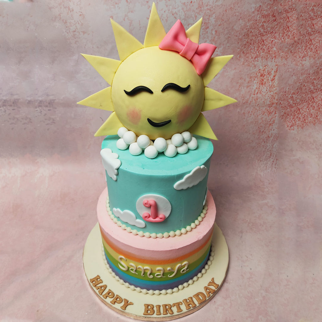 Sunshine First Birthday Cake | Eggless chocolate cake, Cake, First birthday  cakes