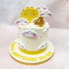 This whimsical Sunshine Theme Cake features a radiant yellow sun as the centrepiece, beaming with innocent joy and crowned with delicate rays. 