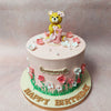 Scattered throughout this Teddy Theme Cake are dainty white edible pearls, enhancing its charm. 