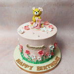 Scattered throughout this Teddy Theme Cake are dainty white edible pearls, enhancing its charm. 