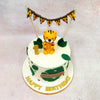 With a cheerful tiger sitting proudly on top, this Tiger Theme Birthday Cake immediately captures attention with its warm orange and black stripes, rounded ears, and gentle smile. 