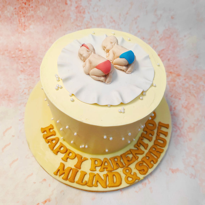 Welcome the newest additions to the family with this beautifully crafted Baby Shower Cake, celebrating the joyous arrival of twins. 