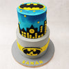 Throughout this Gotham City cake design you can see the theme of a colour palette borrowed from the franchise.