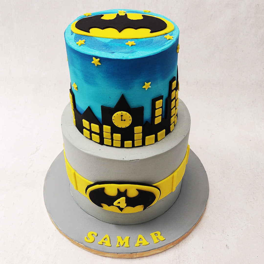Two Tier Batman Cake | Bat Signal Cake | Gotham City Cake ...