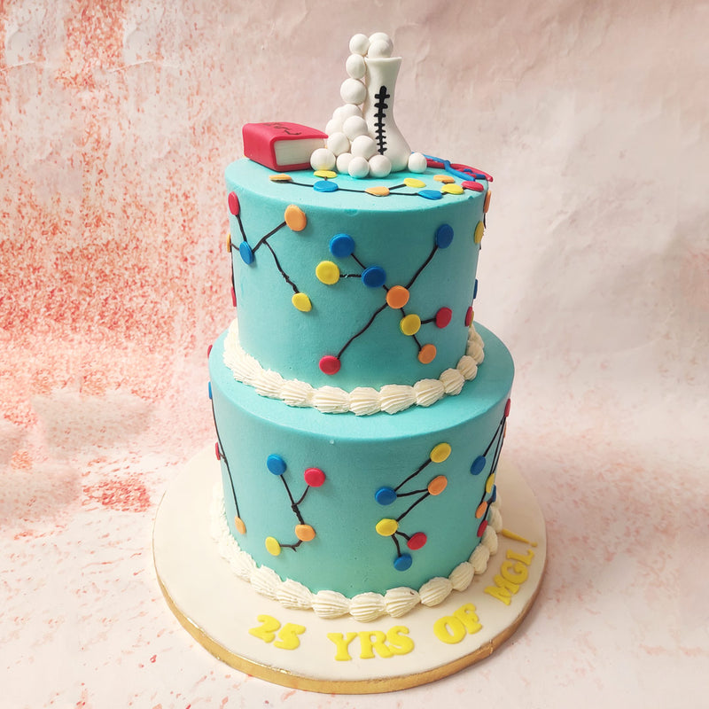 Atop this Two Tier DNA Cake, a sculpted laboratory flask brimming with bubbles takes pride of place, embodying the thrill of experiments and the excitement of breakthrough moments in the lab. 