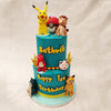 This cartoon theme cake features vibrant green bases that symbolize the lush landscapes where Pokémon adventures unfold. 