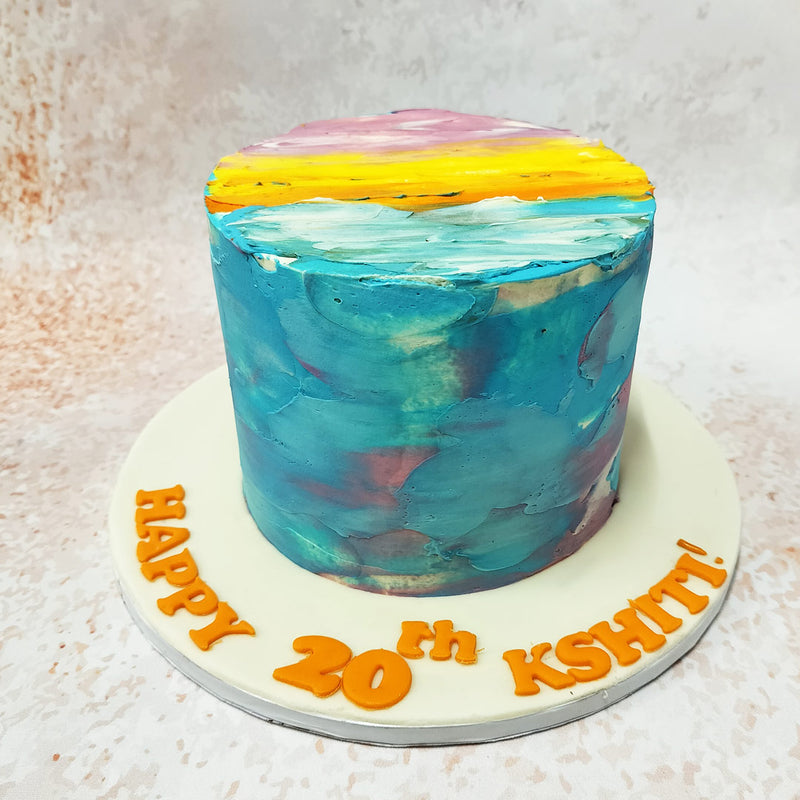 With each brushstroke of edible buttercream, an abstract symphony unfolds on this Watercolour Cake design.