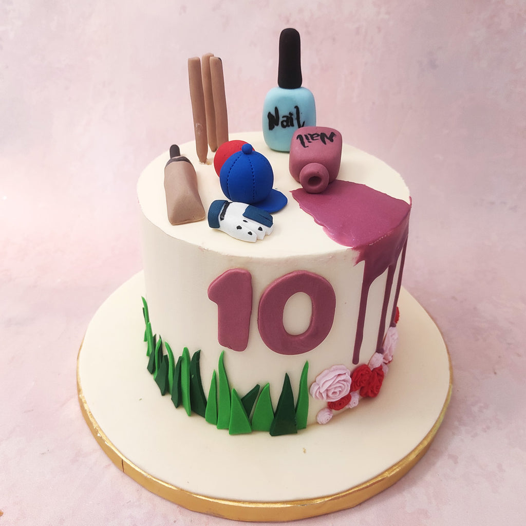 This women's cricket cake combines the best of both worlds: beauty and batting. This design is where the world of sports meets a nail polish cake for the women who can do both.