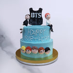 This 2 tier bts theme cake holds all the 7 stars of BTS army. They all are smiling at you in this BTS cake design
