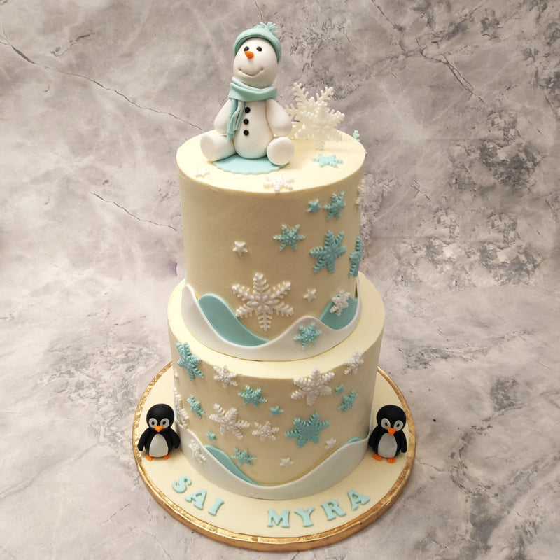 Do you want to build a snowman? How about just a 2 tier winter cake instead?  This is a winter wonderland where the frost is frosting and instead of feeling the chill, you just chill with a delicious slice of winter cake! 