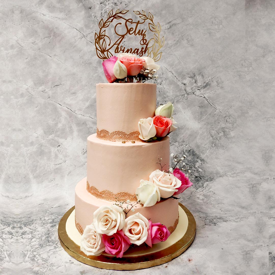 Beautiful Threetiered Wedding Cake Decorated With Beige Cream And Chocolate  Drips Closeup Stock Photo - Download Image Now - iStock