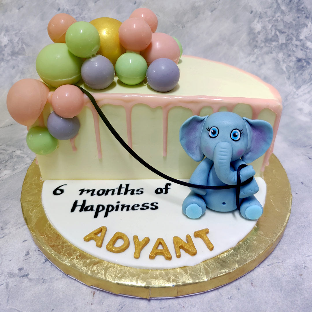 Half Birthday with Elephant Cake | Half birthday cake | 6 month ...