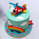 Top view of this aeroplane cake with helicopter on top specially design for a kids who loves colours and loves to play with aeroplane toys. This helicopter cake is perfect for a kids birthday cake 