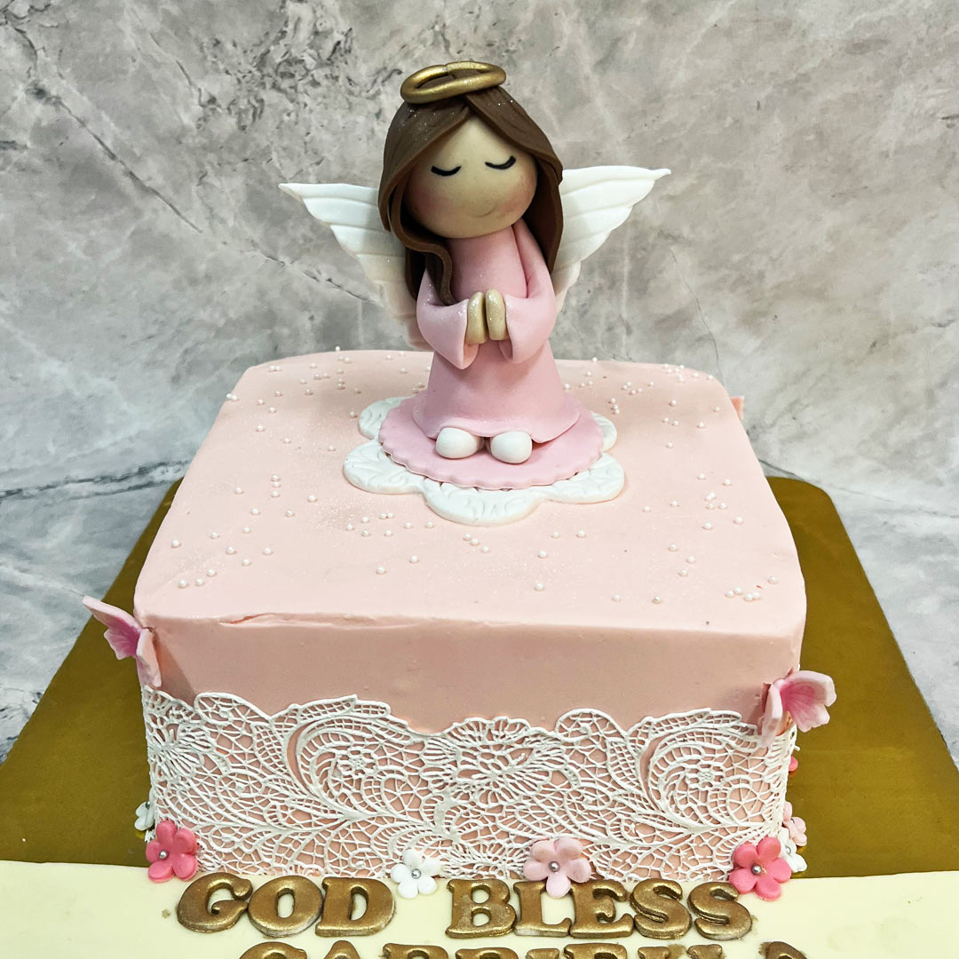 Blue Baptism Cake with an Angel on a Gingerbread Stock Image - Image of  baby, gift: 171474867