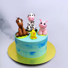 This cute farm animal theme cake is really pretty, topped with a horse, cow, pig and a small baby chicken, this a perfect animal themed birthday cake for kids birthday 