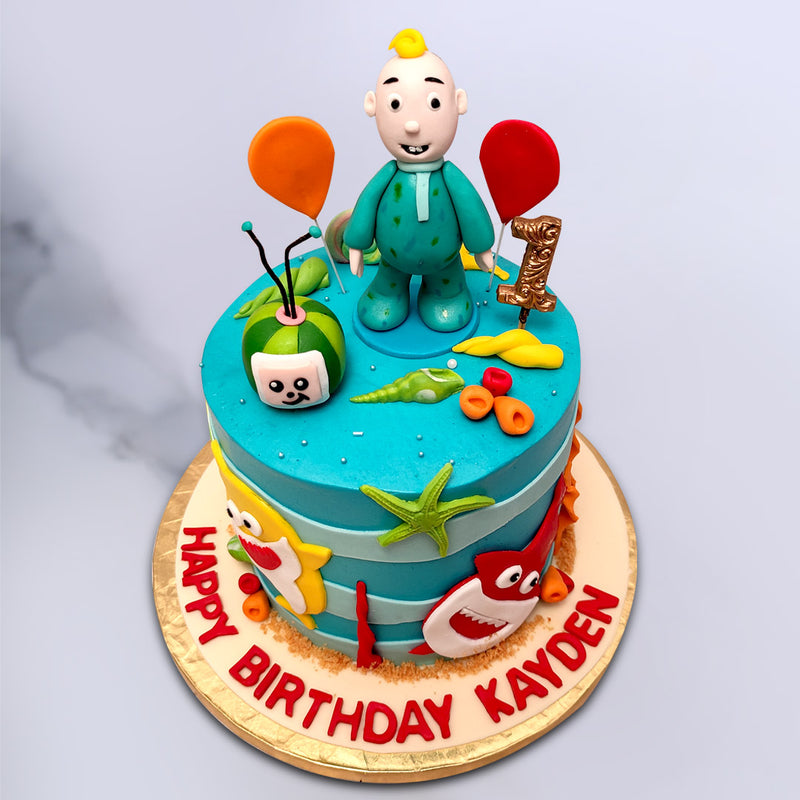 Baby jj and baby shark both are very popular amongst the kids. We at liliyum brings you the combination of both the cartoons in a baby jj and baby shark theme cake