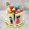 Baby shower cake with balloons on top this is a perfect baby shower cake as it holds both the genders a baby boy and a baby girl and the best part is both of them holding lot of eatable balloons