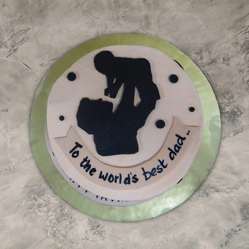 This design isn't just apt for birthday cakes for fathers but also for a father's day cake. A black and white polka dot colour theme is used to form the main aesthetic of this daddy birthday cake and a black ribbon runs along the base of it, adding more texture to the design.