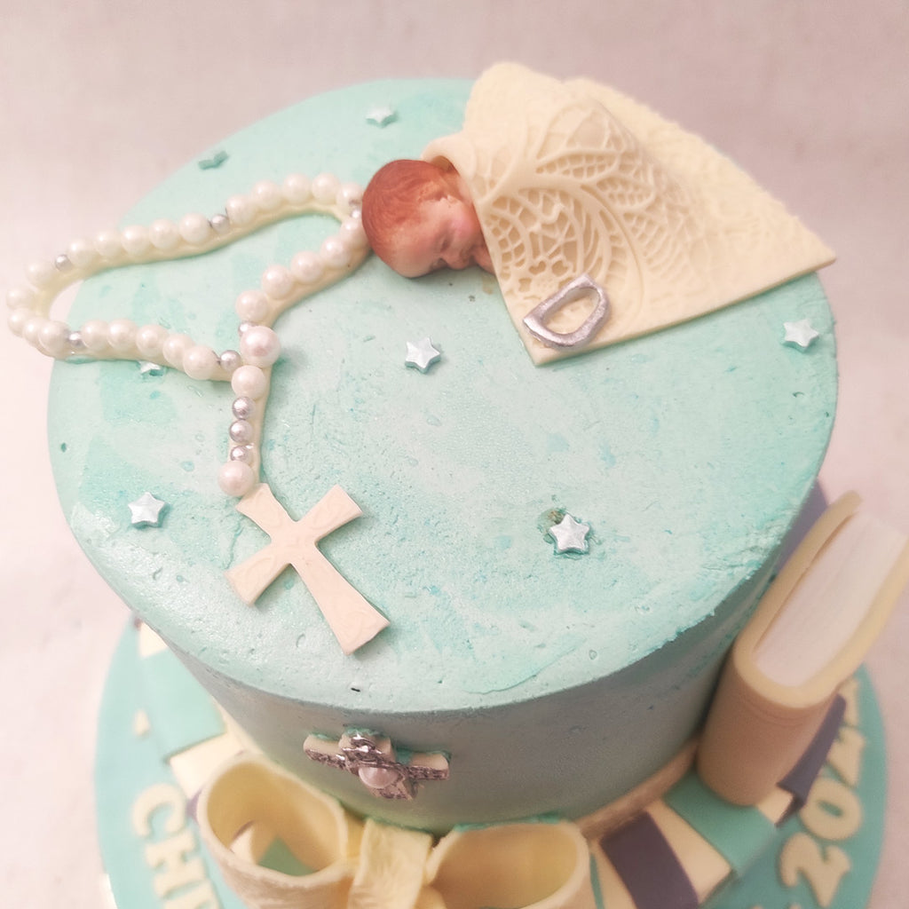 Baby boy christening cake - Decorated Cake by Roo's - CakesDecor