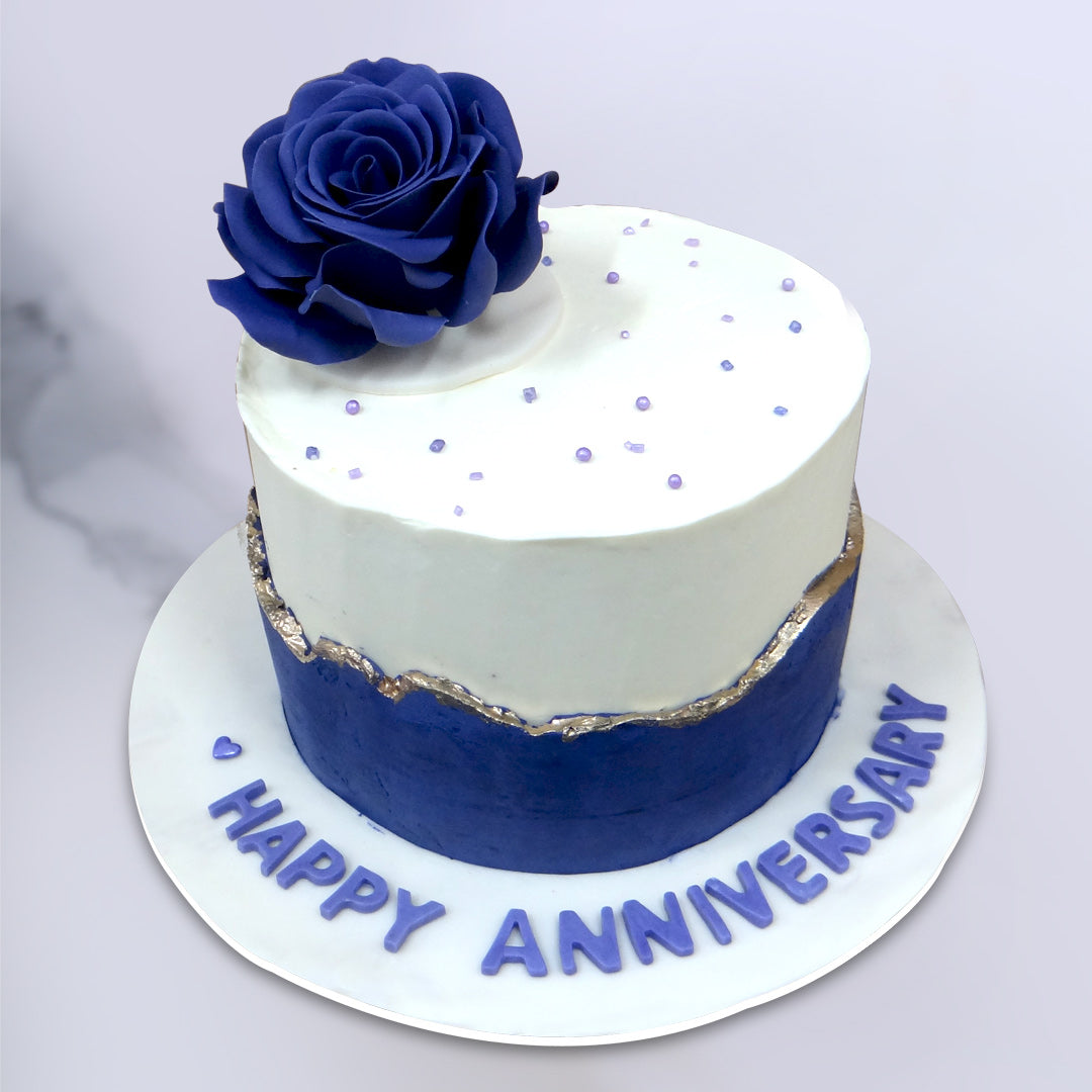 Blue Rosette Cake - Mr T's Bakery