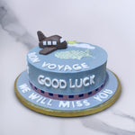 Bon voyage cake with a small airplane and a countries map on top makes this farewell cake more interesting