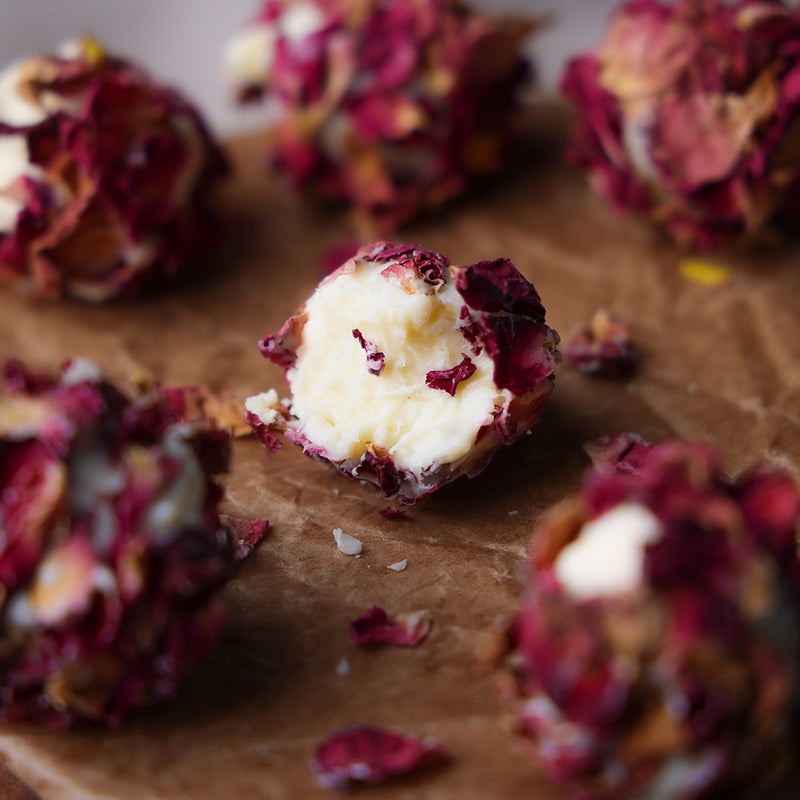 Diwali Truffle - White chocolate ganache with rose petals