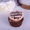 Happy Friendship Day cupcake topper on top of chocolate cupcake 