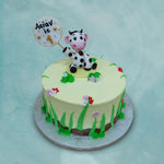 Cow cake for a animal lover who loves to play with animals. This kids birthday cake is special for a baby who is turning 1 year old as a small baby cow is here to wish her a happy birthday