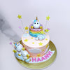 This cute unicorn birthday cake is apt as 1st birthday cake for baby girl. 2 small cute unicorns on top and side of the cake and covered with pink buttercream topped with yellow stars makes this cute unicorn birthday cake really amazing 