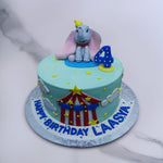 Dumbo birthday cake for Dumbo cartoon fan. This is a special kids birthday cake because it holds kids favourite cartoon character Dumbo sitting smiling right back at you