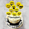An emoji or a smiley is usually embedded in text to fill in emotional cues otherwise missing from typed conversation. Here emojis are embedded into a smiley emoji cake to add in our heartfelt sentiment.