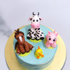 Top view of farm animal theme cake shows the simple and amazing design of this animal themed birthday cake