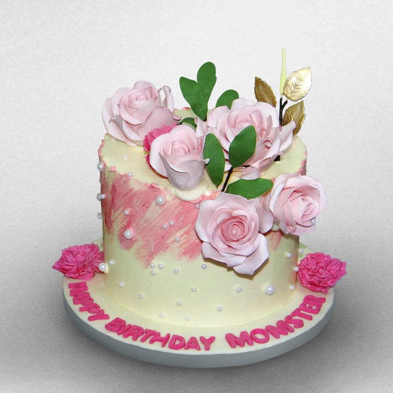 Rose cake with roses on top and butter scotch flavour. This Floral cake matches all your celebrations moments