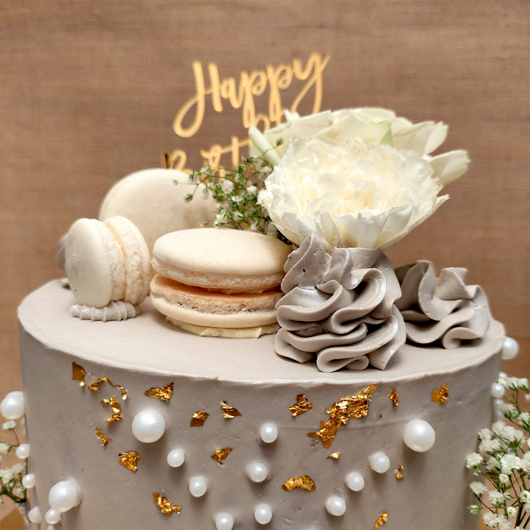 Edible silver beads embedded wedding cake - Decorated - CakesDecor