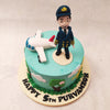 The highlight of this pilot birthday cake for him is the pilot-attired figurine standing by the plane on top
