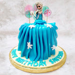This Elsa theme cake is inspired by the protagonist of the Disney movie Frozen: Princess Else. This design on a Frozen theme birthday cake for kids showcases Princess Elsa's beautiful blue ball gown that has been draped to perfection but all in the form of cake! 