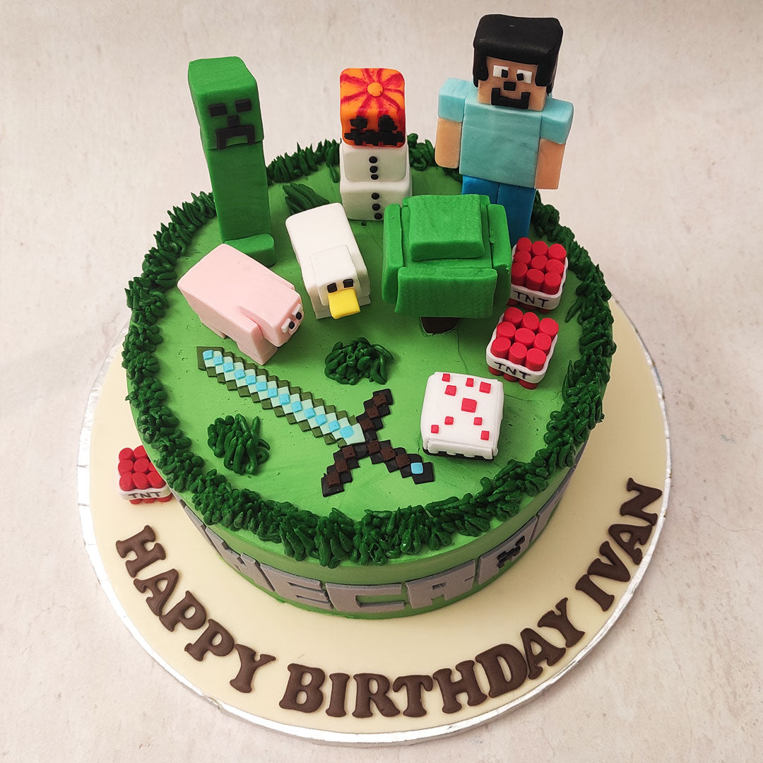 Green Minecraft Cake | Minecraft Theme Cake | Gamer Birthday Cake ...