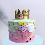 Children’s favourite cartoon character can now be taken home in the form of this girly Peppa Pig cake. This peppa pig theme cake comes regally instated with an inviting, golden crown for your own little princess