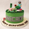 All the characters and the elements of this Green minecraft cake design such as the TNT bombs and sword are moulded out of delicious almond paste and are entirely edible and completely customisable too. 