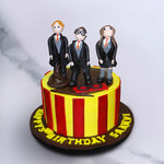 Harry potter birthday cake with his friends as cake toppers. This custom harry potter cake will add more flavours to your harry potter theme celebrations