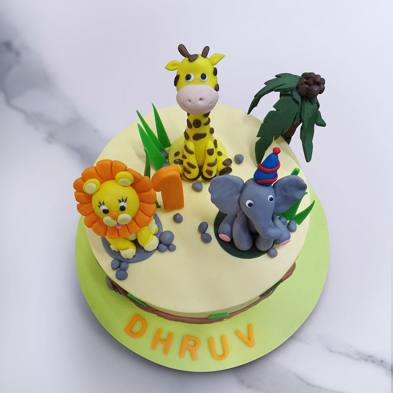 top view of Animal theme cake or jungle theme cake 