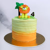 Front view of lion king cake which shows the ombre design of orange and cream mixed in different shades. This lion cake is surely a special way to celebrate your kids 4th birthday